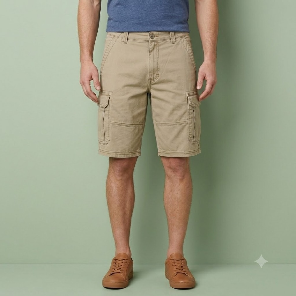 Wrangler Authentics Cargo Shorts Mens 32 Khaki Stretch Utility